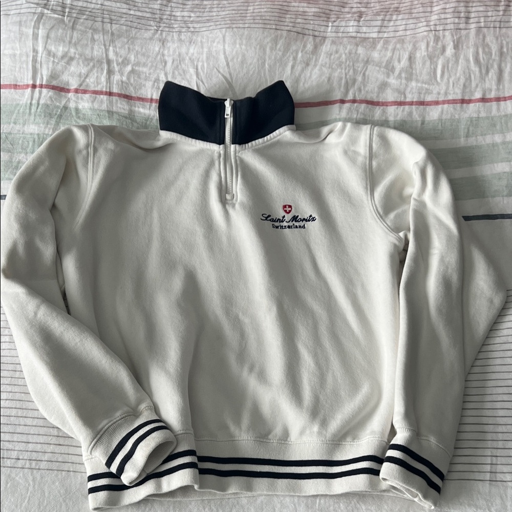 Brandy Melville off white and navy partial Zip-Up Sweatshirt